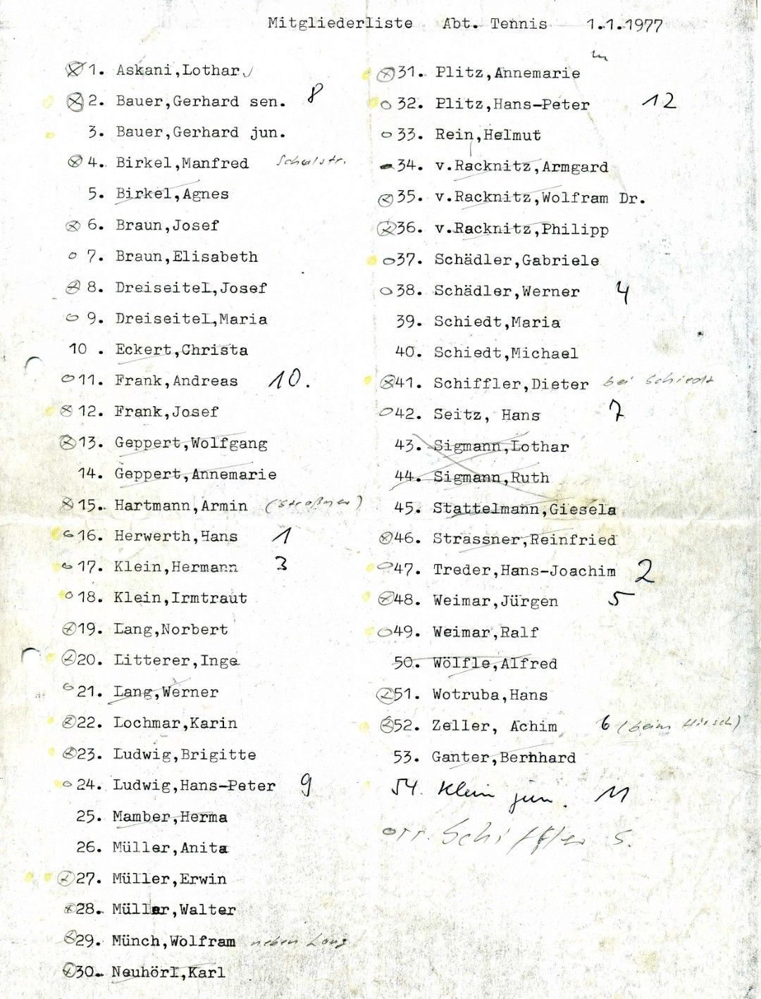 Bild 001 Mitgliederliste 1977